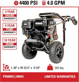 Simpson PowerShot PS60843 – 4400 PSI 4.0 GPM Commercial Gas Pressure Washer with 50 ft Hose | Cold Water, 49-State Compliant image 4