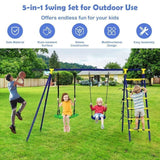 Ultimate 5-In-1 Outdoor Kids Swing Set with Sturdy A-Frame Metal Construction and Secure Ground Stakes image 1